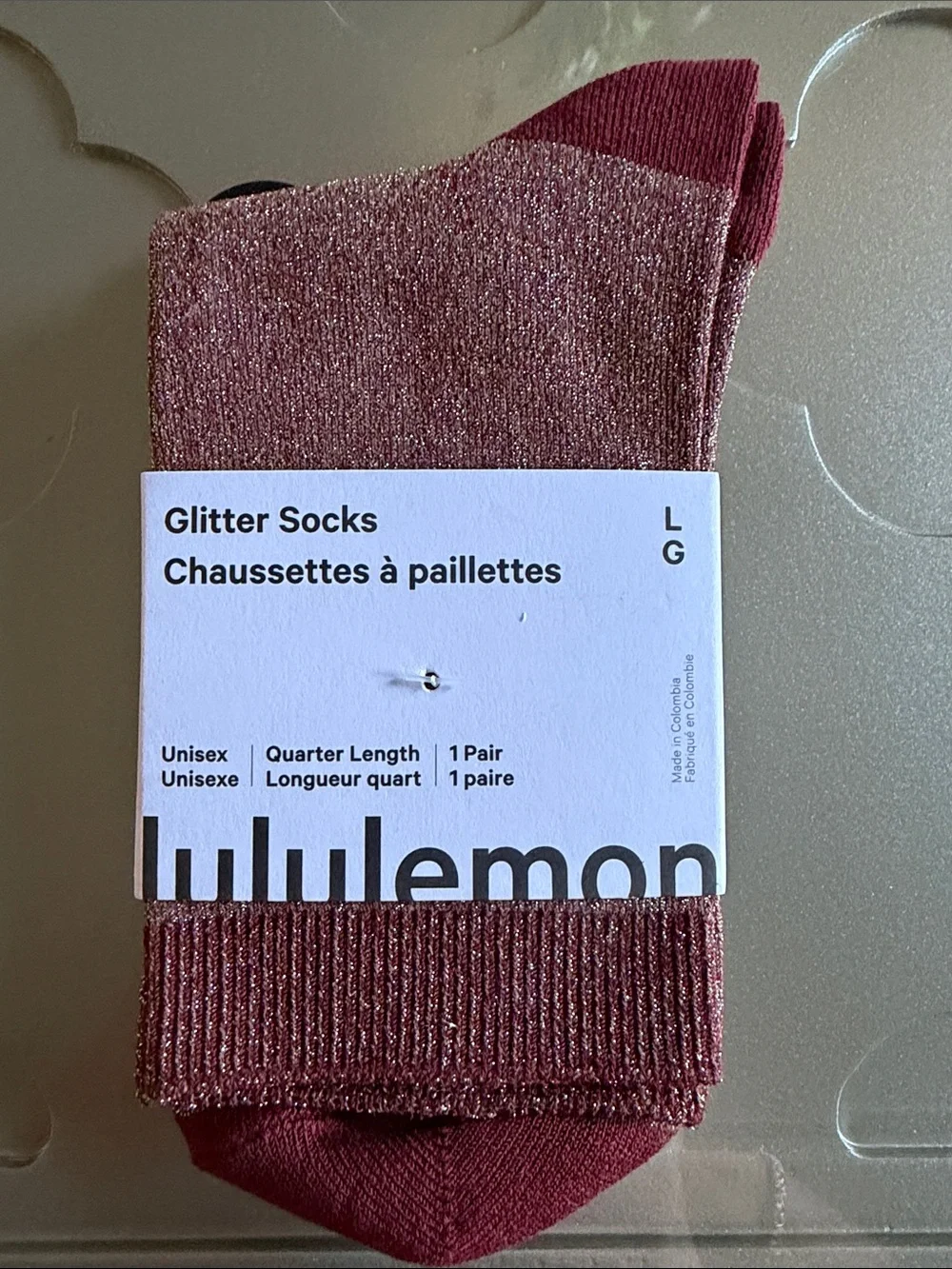 🆕 LULULEMON Glitter Quarter Socks Rockwood NWT Size L